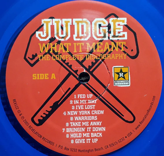 JUDGE, What It Meant - The Complete Discography (Revelation Records ; REV122, US 2014 Reissue, Gatefold, Insert, Blue Translucent Vinyl, Fifth press) 2xLP VG+/VG+ - Image 3