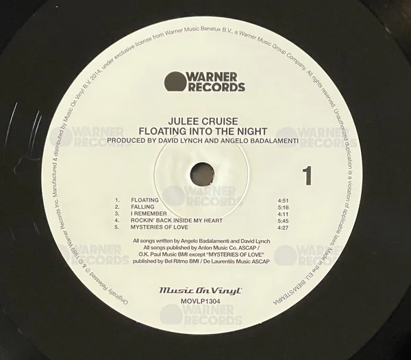 JULEE CRUISE WITH ANGELO BADALAMENTI, Floating Into The Night (Warner Records; MOVLP1304, Europe 2000s Reissue, Insert, 180 Gram Vinyl. Twin Peaks Singer) LP NEW/NEW - Image 2