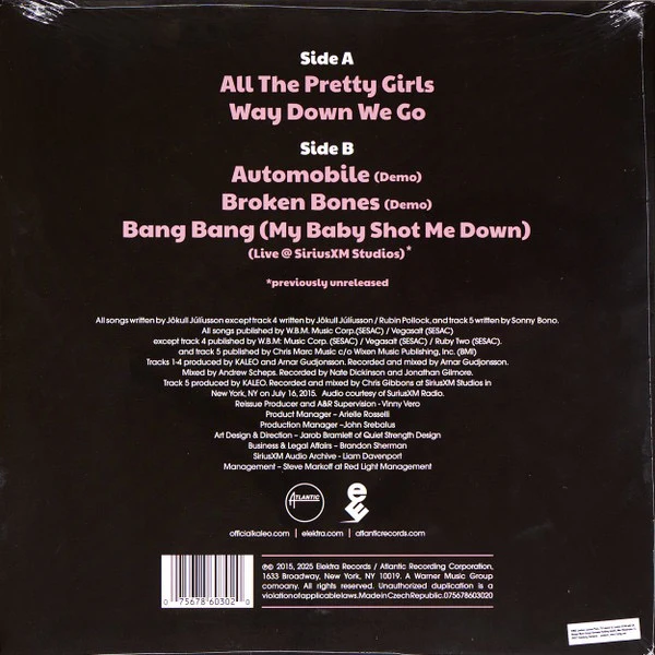 KALEO, All The Pretty Girls Ep (Elektra Records; 075678603020, Europe 2025, 45 RPM, Record Store Day 2025, Raspberry Marble Vinyl) 12" EP NEW/NEW - Image 2