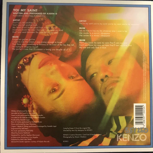 KAREN O, Yo! My Saint (Kenzo Parts; k0001, US 2018, In 12 Inch Square Sleeve, Limited Red Vinyl But Not Numbered. Yeah Yeah Yeahs) 7" EX/EX - Image 2