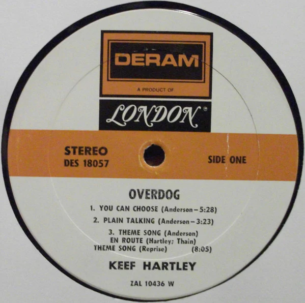 KEEF HARTLEY BAND, Overdog (Deram White and Brown; DES 18057, US 1971, Textured Gatefold Sleeve, Company Inner, Waddell Press) LP G+/G+ - Image 3