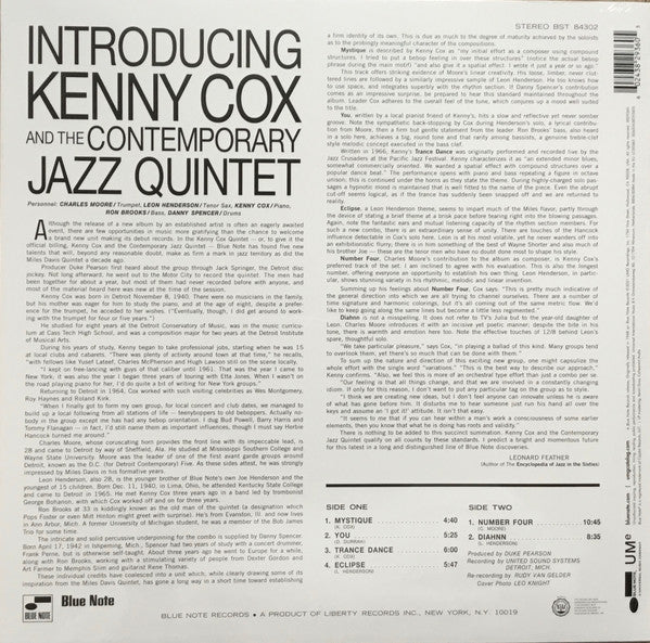 KENNY COX AND THE CONTEMPORARY JAZZ QUINTET, Introducing Kenny Cox And The Contemporary Jazz Quintet (Blue Note; 3829360, Worldwide 2021 Reissue), SALE - Up to 50% Off the Original Price LP EX/EX - Image 2