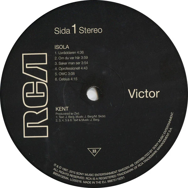 KENT, Isola (rca; 8887516251, Europe 2015 Reissue, Inner, 180 Gram Vinyl) LP VG+/VG+ - Image 3
