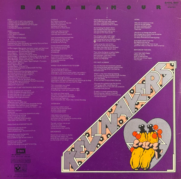 KEVIN AYERS, Bananamour (Harvest; SHVL 807, UK 1973, Textured Gatefold) LP VG/VG - Image 2