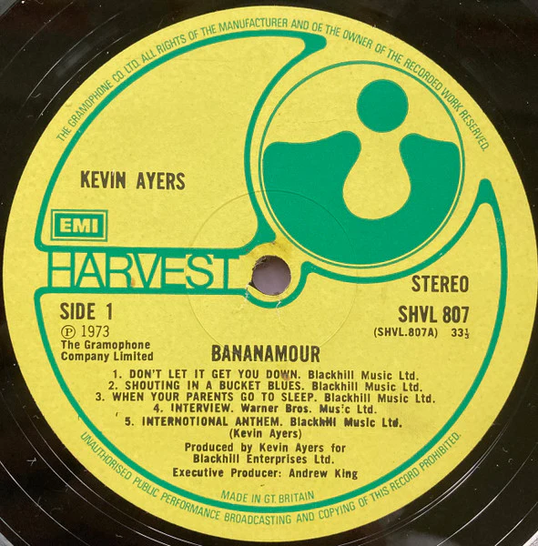 KEVIN AYERS, Bananamour (Harvest Green, Gramophone Co On Rim, EMI Box; SHVL807, UK 1973, Textured Gatefold) LP VG/VG - Image 3