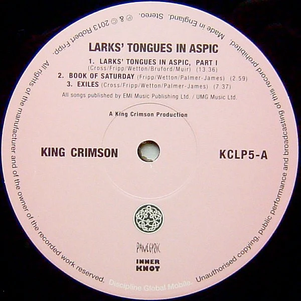 KING CRIMSON, Larks' Tongues In Aspic (Inner Knot Pink Label; KCLP5, UK 2013, Insert, 200 Gram Vinyl) LP NEW/NEW - Image 3