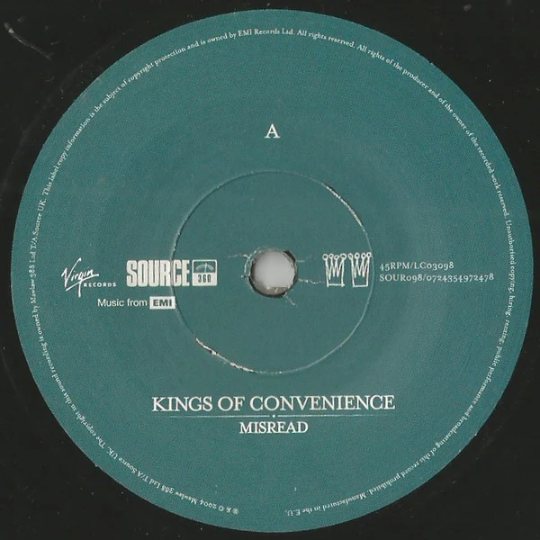 KINGS OF CONVENIENCE, Misread / The Build Up (Source; SOUR098, UK 2004, Picture Sleeve) 7" VG+/VG+ - Image 3