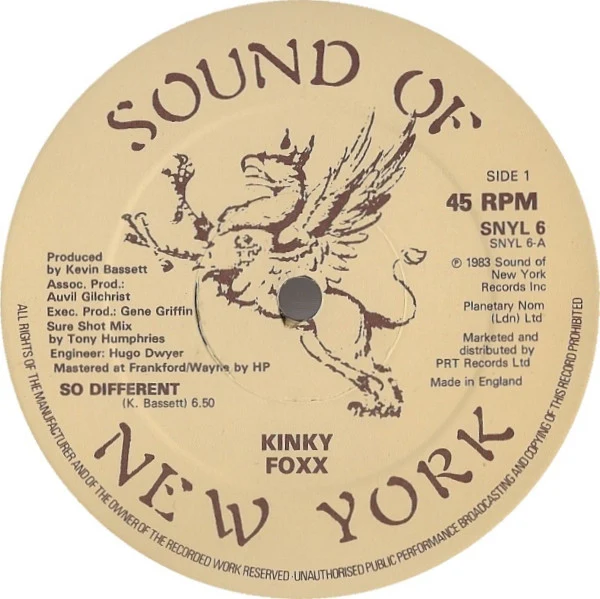 KINKY FOXX, So Different / Instrumental (Sound Of New York; SNYL6, UK 1983) 12" /VG - Image 2