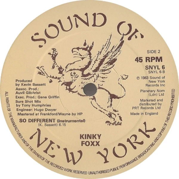 KINKY FOXX, So Different / Instrumental (Sound Of New York; SNYL6, UK 1983) 12" /VG - Image 3