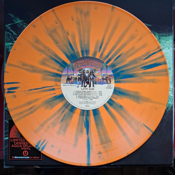 KISS, Love Gun (Casablanca; 06025 377 537-4, Europe 2014 Reissue, With Two Cut Outs, Tangerine/Aqua Splatter Vinyl), SALE - Up to 50% Off the Original Price  LP EX/EX - Image 3