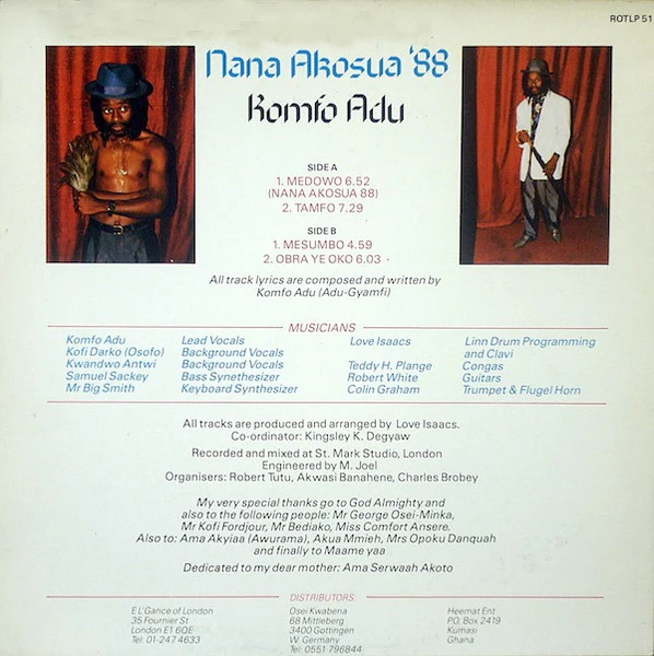 KOMFO ADU, Nana Akosua '88 (Anokye Records; ROTLP 51, UK ) LP VG/VG+ - Image 2