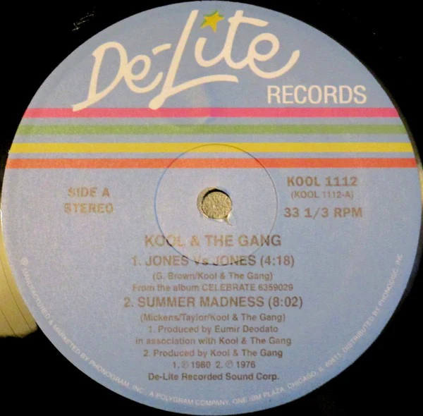 KOOL & THE GANG, Jones Vs Jones / Summer Madness (De-Lite Records; KOOL 1112, UK Reissue, Die Cut Sleeve, Unofficial) 12" VG+/VG