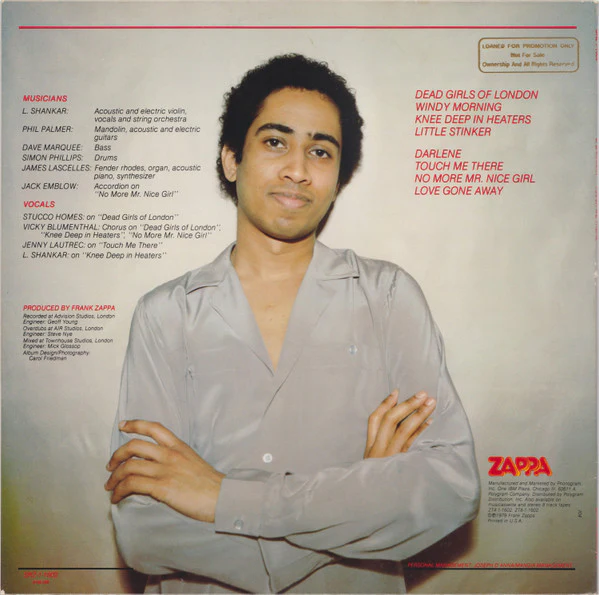 L. SHANKAR, Touch Me There (Zappa Records; SRZ-1-1602, US 1979, Inner) LP VG+/VG - Image 2