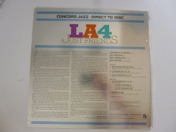 LA4, Just Friends (Concord Jazz; CJD-1001, US 1978, Metallic Sleeve) LP VG/VG+ - Image 2