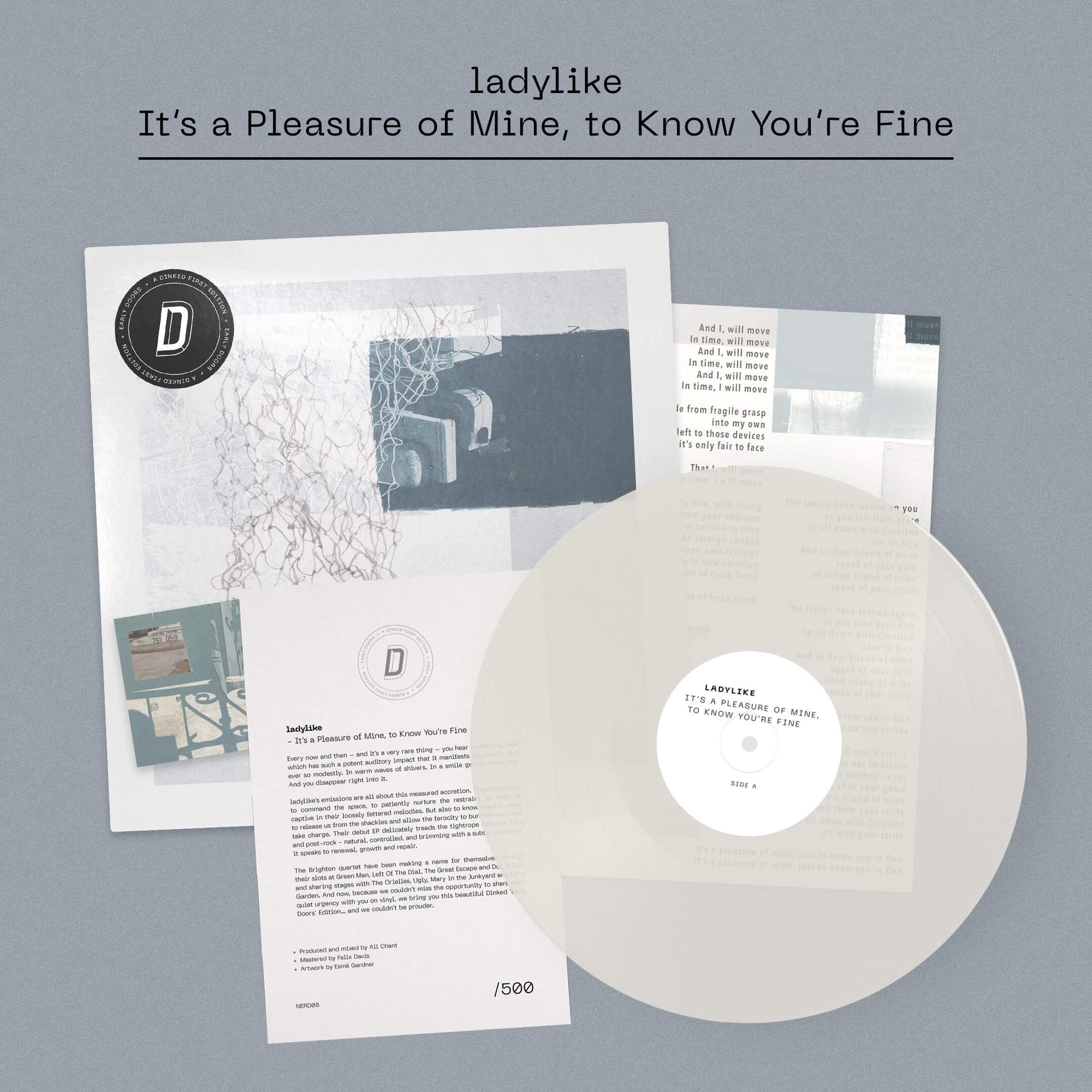 LADYLIKE, It's a Pleasure of Mine, to Know You're Fine - Dinked Edition (Heist or Hit; NERD08, Europe 2026, Insert, Print, Milky clear vinyl, Pocket-sized linen art print, Signed and numbere LP NEW/NEW - Image 2
