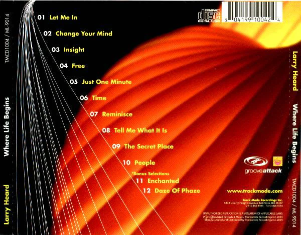 LARRY HEARD, Where Life Begins (Track Mode; TMCD1004, Europe 2003, Jewel Case) CD EX/EX - Image 2
