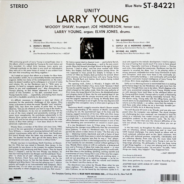 LARRY YOUNG, Unity (Blue Note; ST-84221, Europe 2014 Reissue, Company Inner) LP VG+/VG - Image 2