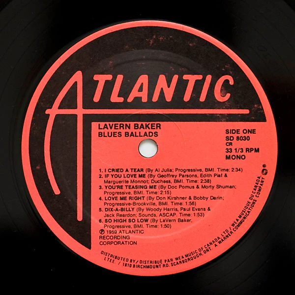 LAVERN BAKER, Blues Ballads (Atlantic; SD 8030, Canada ) LP VG/VG - Image 3