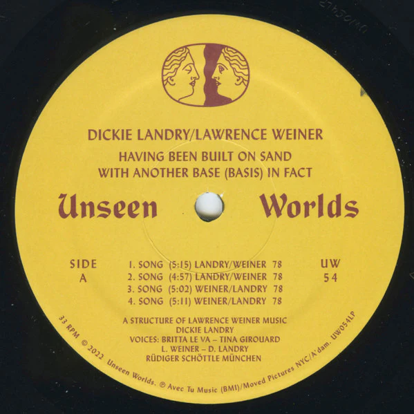 LAWRENCE WEINER & DICKIE LANDRY, Having Been Built On Sand (Unseen Worlds ; UW054, US 2022 Reissue, Insert) LP EX/VG+ - Image 3