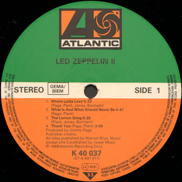 LED ZEPPELIN, Led Zeppelin II (Atlantic ; 40 037, Europe 1980s Reissue, Gatefold, GEMA/BIEM) LP VG/VG+ - Image 3