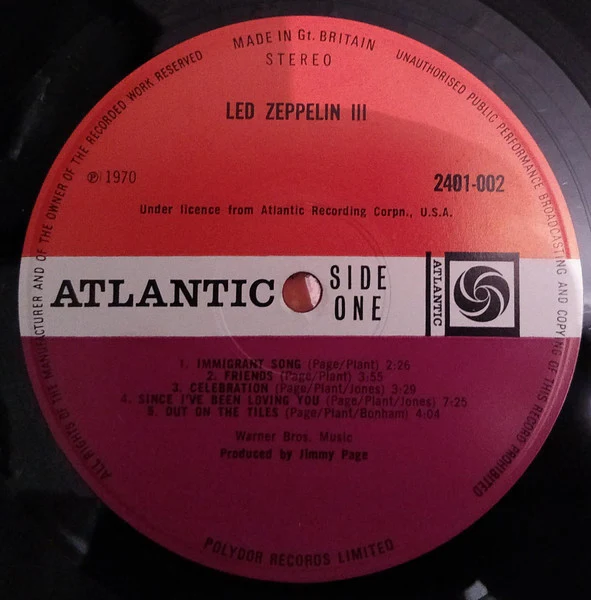 LED ZEPPELIN, Led Zeppelin III (Atlantic Plum & Orange Labels; K 50002, UK 1970s Reissue, Laminated Spinner Gatefold Sleeve With Atlantic K50002 Sticker Inside, Crossover Matrices: Do what t LP VG/VG - Image 3