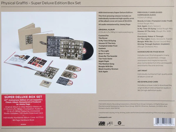 LED ZEPPELIN, Physical Graffiti (Swan Song ; 8122795792, Europe 2015 Reissue, Box Set, 80 page book, Print, 40th Anniversary Super Deluxe Edition, Remastered, Numbered, 180g Vinyl, + 3xCD), 2xLP NEW/NEW - Image 2