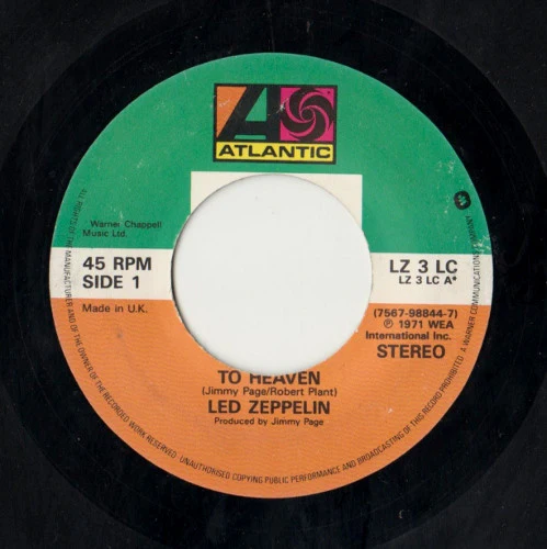 LED ZEPPELIN, Stairway To Heaven / Whole Lotta Love (Atlantic; LZ3LC, UK 1990, Black Die Cut Sleeve, Jukebox) 7" /VG
