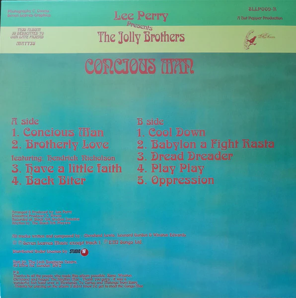 LEE PERRY PRESENTS THE JOLLY BROTHERS, Concious Man (Seven Leaves Records; SLLP-009-R, UK 2025 Reissue) LP EX/EX - Image 2