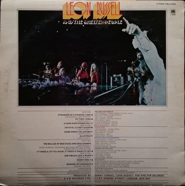 LEON RUSSELL, Leon Russell And The Shelter People (A&M Records; AMLS 65003, UK 1971, Insert, Additional A&M Trademark Credit On Labels) LP VG/VG - Image 2