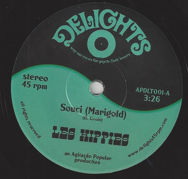 LES HIPPIES, Souci (Marigold) / Soleil Couchant (Audio Montage Entertainment ; APDLT001, Israel 2021 Reissue, Silk Screened One Sheet Sleeve, Numbered Limited Edition) 7" VG+/EX - Image 2