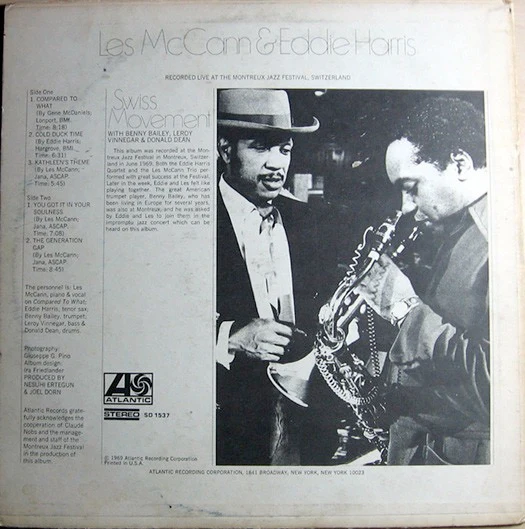 LES MCCANN & EDDIE HARRIS, Swiss Movement (Atlantic; SD 1537, US 1969, Company Inner) LP VG/VG+ - Image 2