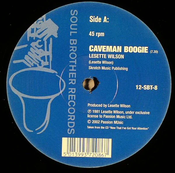 LESETTE WILSON, Caveman Boogie / Look Into Tomorrow (Soul Brother Records; 12-SBT-8, UK 2002, Company Sleeve) 12" VG/VG