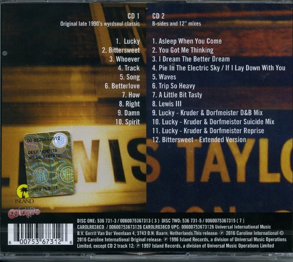 LEWIS TAYLOR, Lewis Taylor (Island Records; CAROLR038CD, Europe 2016 Reissue, Double CD Case) 2xCD M/M - Image 2