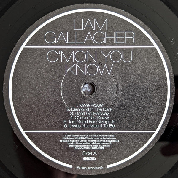 LIAM GALLAGHER, C'mon You Know (Warner Bros; 0190296423932, Europe 2022, Gatefold, Inner, Black Vinyl.) LP NEW/NEW - Image 3