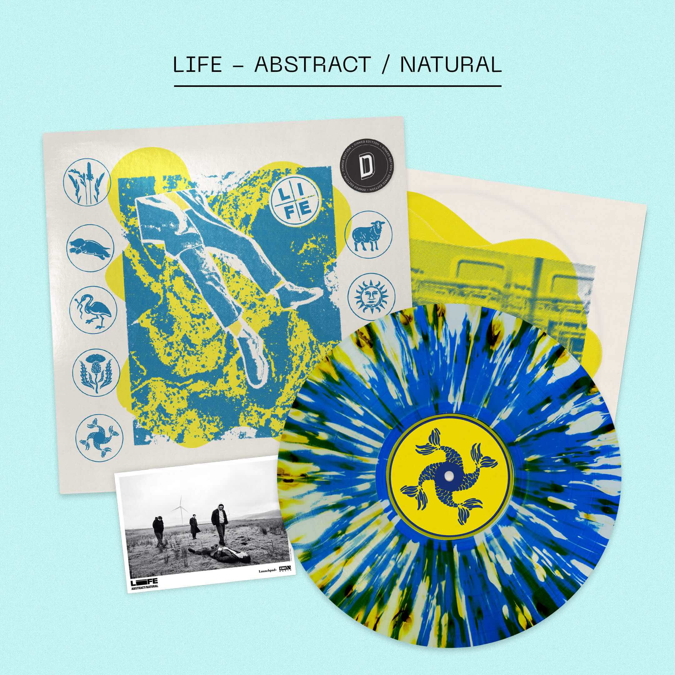 LIFE, ABSTRACT / NATURAL (Launchpad+; LPLUS074e, UK 2026, Insert, Band Photograph, Blue, Green & Yellow Splatter Vinyl, Alternative artwork outer sleeve, Limited pressing of 500, Dinked Edit LP NEW/NEW - PRE-ORDER