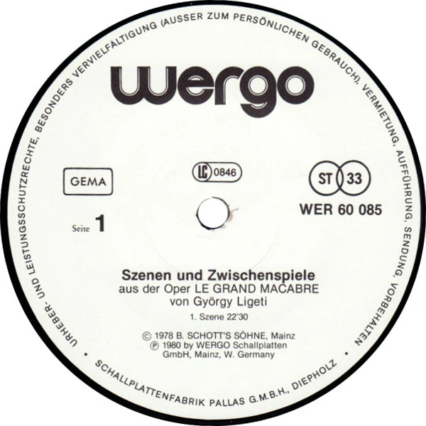LIGETI, Szenen Und Zwischenspiele Aus Der Oper Le Grand Macabre (Wergo; WER 60085, Germany 1980, Booklet) LP VG/EX - Image 3