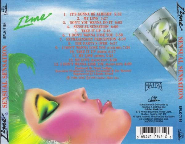 LIME, Sensual Sensation (Unidisc; SPLK-7184, Canada 1994 Reissue, Jewel Case) CD VG+/VG+ - Image 2
