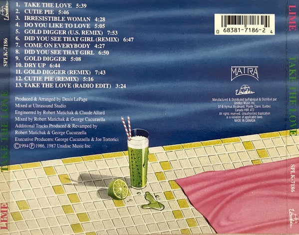 LIME, Take The Love (Unidisc; SPLK-7186, Canada 1994 Reissue, Jewel Case) CD VG+/VG+ - Image 2