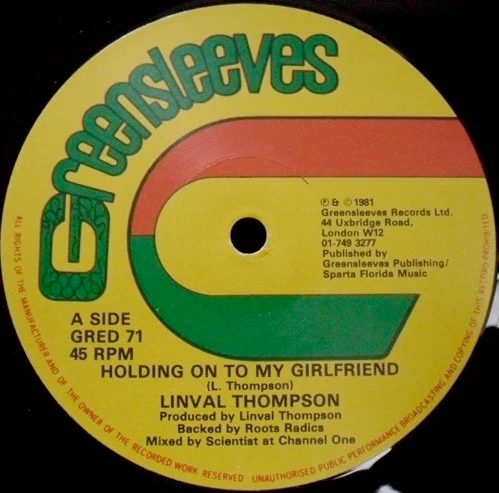 LINVAL THOMPSON / NICODEMUS, Holding On To My Girlfriend / Wife & Sweet Heart (Greensleeves Records; GRED 71, UK 1981, Company Sleeve) 12" VG/VG - Image 3