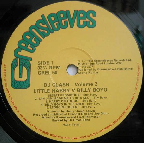 LITTLE HARRY VS BILLY BOYO, DJ Clash Volume 2 (Greensleeves Records; GREL50, UK 1983) LP VG/G+ - Image 3