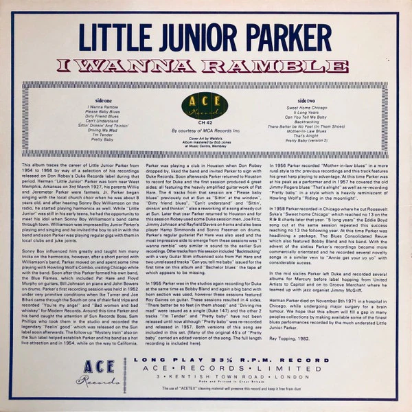 LITTLE JUNIOR PARKER AND THE BLUE FLAMES, I Wanna Ramble (Ace; CH 42, UK 1984), SALE - Up to 50% Off the Original Price  LP VG/VG - Image 2