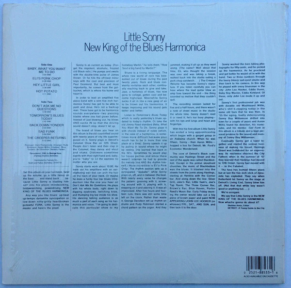 LITTLE SONNY, New King Of The Blues Harmonica (Stax; MPS-8533, US 1986 Reissue) LP VG/VG+ - Image 2