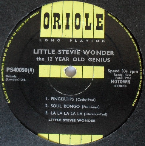 LITTLE STEVIE WONDER, Recorded Live The 12 Year Old Genius (Oriole; PS40050, UK 1963, Laminated Flipback Sleeve) LP VG/G+ - Image 3