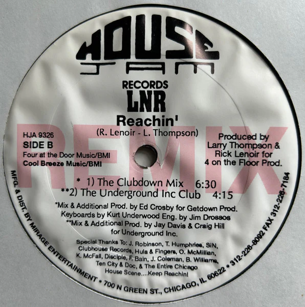 LNR, Reachin' (Remix) (House Jam Records; HJA 9326, US 1993) 12" /VG+ - Image 2