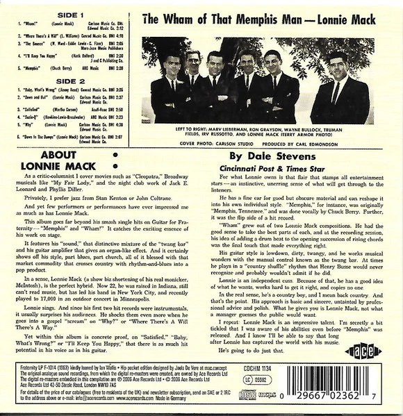 LONNIE MACK, The Wham Of That Memphis Man! (Ace; CDCHM 1134, UK 2006 Reissue, Jewel Case) CD VG+/VG+ - Image 2