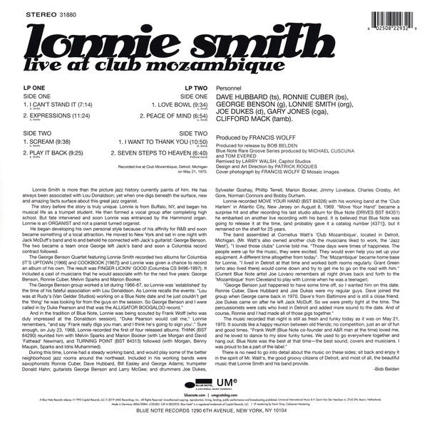 LONNIE SMITH, Live At Club Mozambique (Blue Note; 0822932, USA & Europe 2019 Reissue) 2xLP VG/VG+ - Image 2