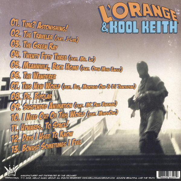 L'ORANGE & KOOL KEITH, Time? Astonishing! (Mello Music Group; MMG00073-1, US 2015, Light blue & white splatter vinyl) LP VG+/VG+ - Image 2