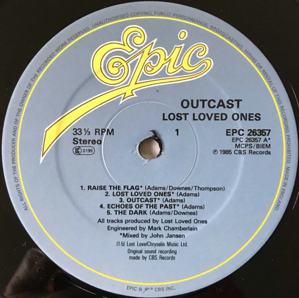 LOST LOVED ONES, Outcast (Epic; EPC 26357, Europe 1985, CB 281 Price Code) LP VG/VG - Image 3