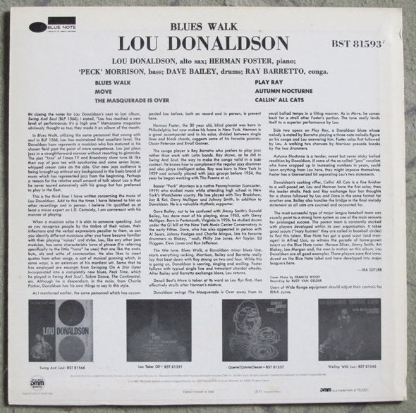 LOU DONALDSON, Blues Walk (Blue Note; BST 81593, France 1985 Reissue, With Obi) LP VG/VG - Image 2