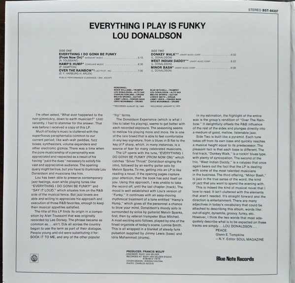 LOU DONALDSON, Everything I Play Is Funky (Blue Note; BST 84337, US Reissue, Gatefold) LP VG+/VG - Image 2